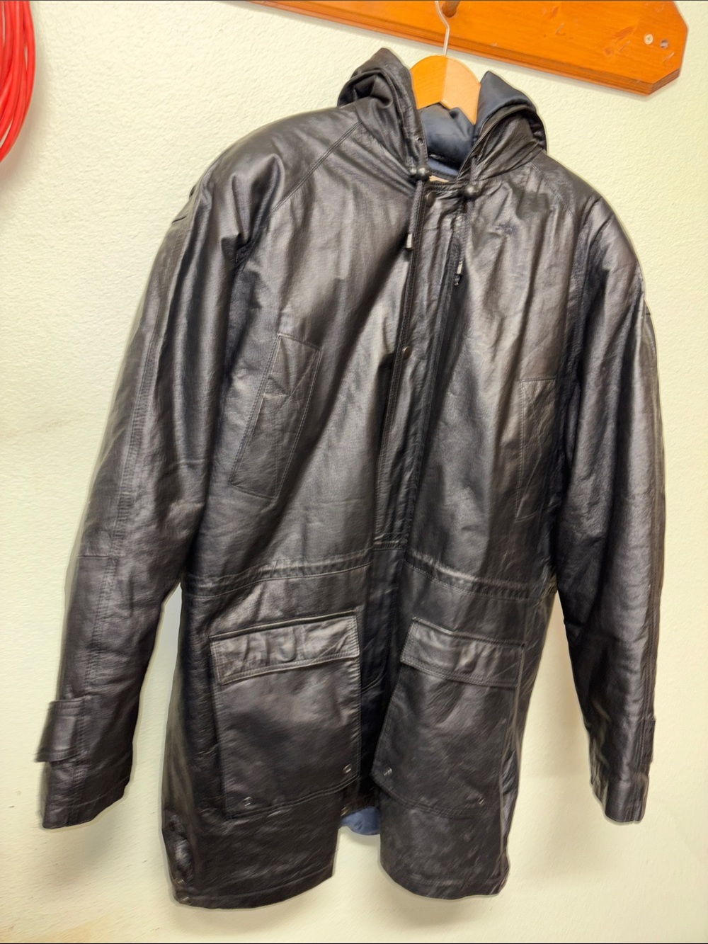 VTG Men's Phase 2 Black Hooded Leather Trench Coat - Sleek Urban Outerwear